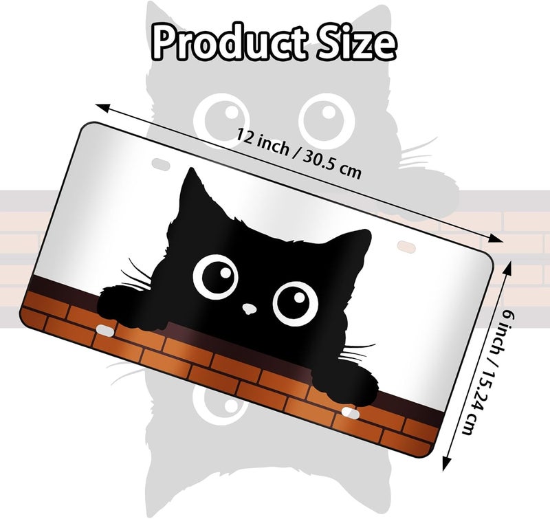 MCIAONE Cat License Plate Black Cat Front License Plate Aluminum Decorative Car Plates, Novelty Vanity Tag Funny Metal Cars Tags, Decorative Car Plates with 4 Holes, 6×12 inch Cars Decor Accessory - Image 2